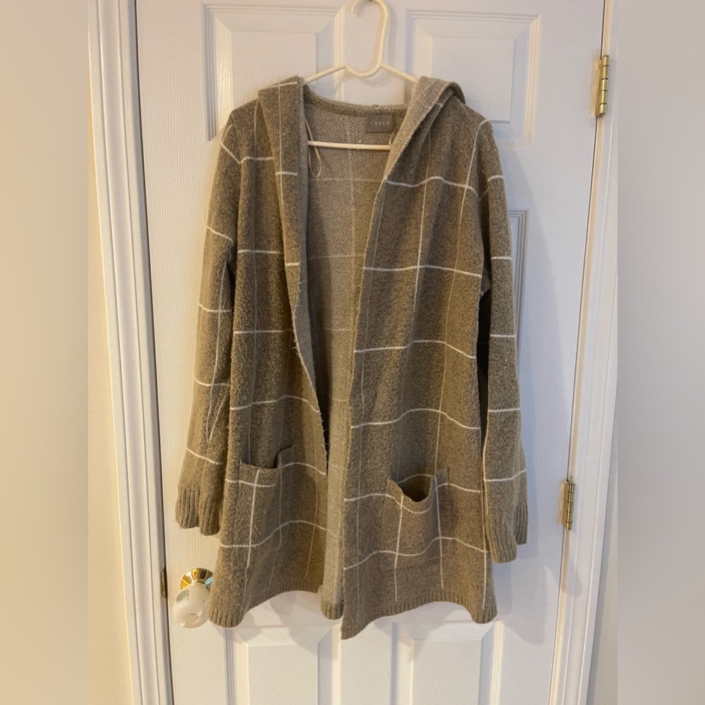 Cyrus Hooded Open Cardigan, beige/white size L